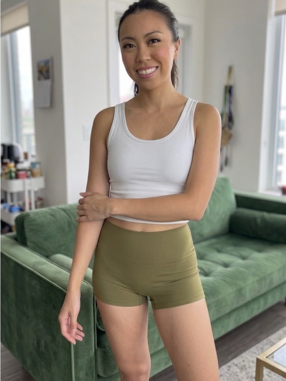 Aritzia Contour Seamless Mini Boy Shorts Olive Khaki Green | Size M